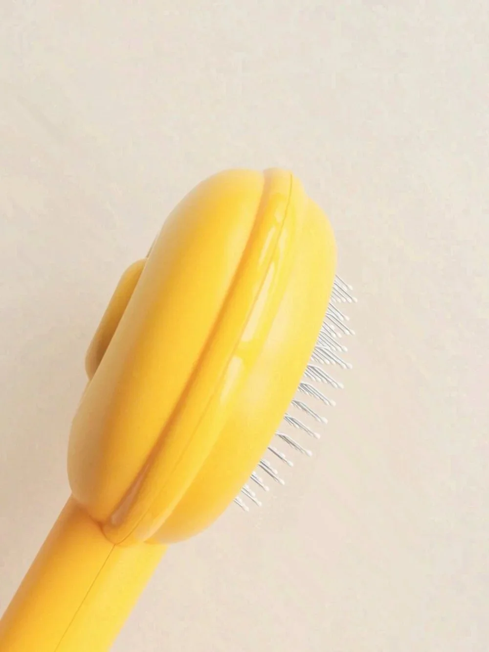 Push-Button Pet Grooming Brush Hair Removal Tool Yellow Easy Removal Shedding